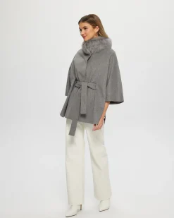 Select Wool Belted Cape With Toscana Shearling Lamb Collar