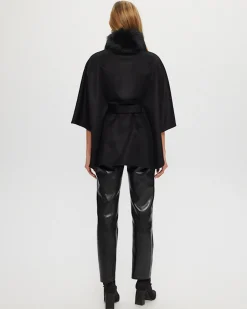 Select Wool Belted Cape With Toscana Shearling Lamb Collar