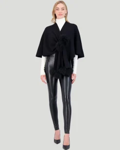 Select Wool Cape With Toscana Shearling Lamb Pompom
