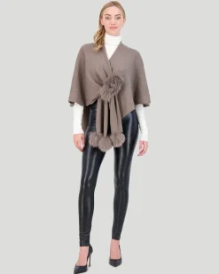 Select Wool Cape With Toscana Shearling Lamb Pompom