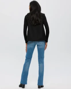 SHEARED CASHMERE GOAT COLLARLESS VEST WITH LEATHER INSERTS AND CASHMERE BACK