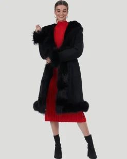 Shearling Lamb Short Coat With Toscana Lamb Tuxedo Collar, Hood Trim, Cuffs & Bottom