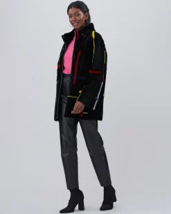 Shearling Lamb Zip Jacket With Abstract Intarsia