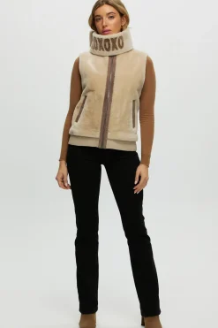 Shearling Lamb Zip Vest With Detachable Collar