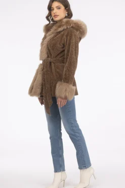 Textured Shearling Lamb Reversible Parka With Merinillo Shearling Lamb Hood Trim, Tuxedo, Cuffs & Belt