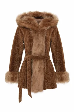 Textured Shearling Lamb Reversible Parka With Merinillo Shearling Lamb Hood Trim, Tuxedo, Cuffs & Belt