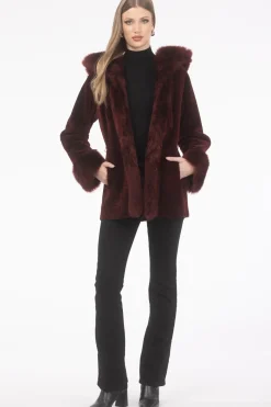 Textured Shearling Lamb Reversible Parka With Merinillo Shearling Lamb Hood Trim, Tuxedo, Cuffs & Belt