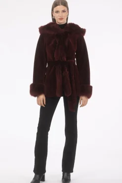Textured Shearling Lamb Reversible Parka With Merinillo Shearling Lamb Hood Trim, Tuxedo, Cuffs & Belt