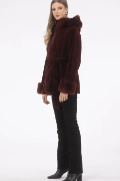 Textured Shearling Lamb Reversible Parka With Merinillo Shearling Lamb Hood Trim, Tuxedo, Cuffs & Belt