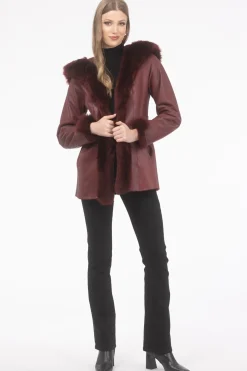 Textured Shearling Lamb Reversible Parka With Merinillo Shearling Lamb Hood Trim, Tuxedo, Cuffs & Belt