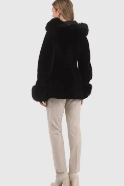 Textured Shearling Lamb Reversible Parka With Merinillo Shearling Lamb Hood Trim, Tuxedo, Cuffs & Belt