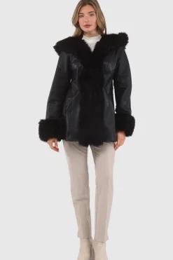 Textured Shearling Lamb Reversible Parka With Merinillo Shearling Lamb Hood Trim, Tuxedo, Cuffs & Belt