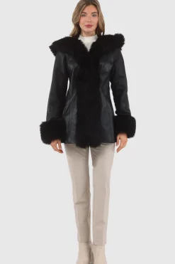 Textured Shearling Lamb Reversible Parka With Merinillo Shearling Lamb Hood Trim, Tuxedo, Cuffs & Belt