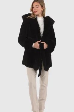 Textured Shearling Lamb Reversible Parka With Merinillo Shearling Lamb Hood Trim, Tuxedo, Cuffs & Belt