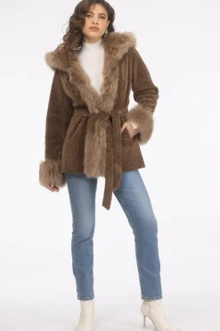 Textured Shearling Lamb Reversible Parka With Merinillo Shearling Lamb Hood Trim, Tuxedo, Cuffs & Belt