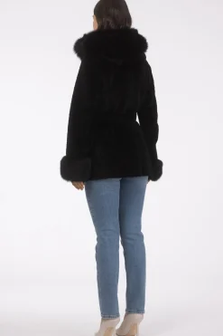 Textured Shearling Lamb Reversible Parka With Merinillo Shearling Lamb Hood Trim & Cuffs, Belt