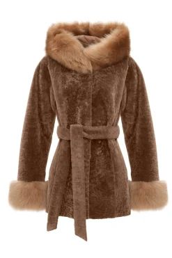 Textured Shearling Lamb Reversible Parka With Merinillo Shearling Lamb Hood Trim & Cuffs, Belt