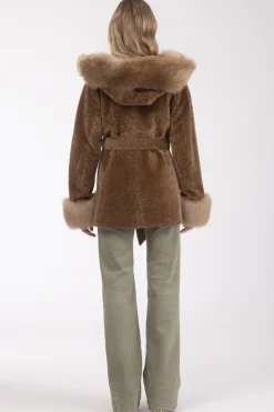 Textured Shearling Lamb Reversible Parka With Merinillo Shearling Lamb Hood Trim & Cuffs, Belt
