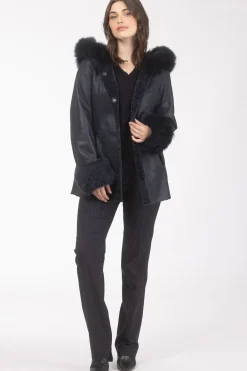 Textured Shearling Lamb Reversible Parka With Merinillo Shearling Lamb Hood Trim & Cuffs, Belt