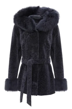 Textured Shearling Lamb Reversible Parka With Merinillo Shearling Lamb Hood Trim & Cuffs, Belt