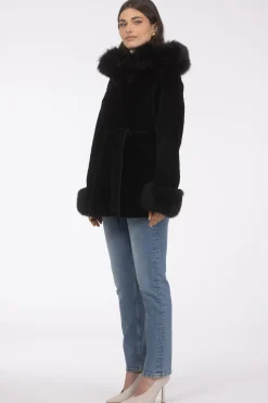 Textured Shearling Lamb Reversible Parka With Merinillo Shearling Lamb Hood Trim & Cuffs, Belt