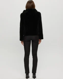 Textured Shearling Lamb Zip Parka Reversible To Taffeta