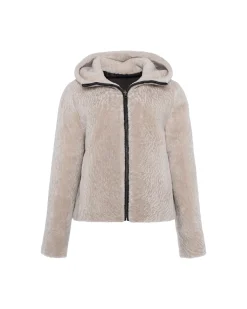Textured Shearling Lamb Zip Parka Reversible To Taffeta