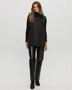 Textured Shearling Lamb Zip Vest Reversible To Taffeta