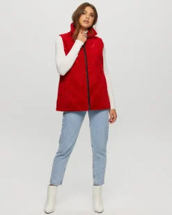 Textured Shearling Lamb Zip Vest Reversible To Taffeta