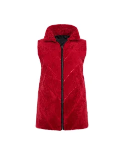 Textured Shearling Lamb Zip Vest Reversible To Taffeta