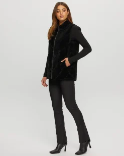 Textured Shearling Lamb Zip Vest Reversible To Taffeta