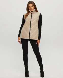 Textured Shearling Lamb Zip Vest Reversible To Taffeta