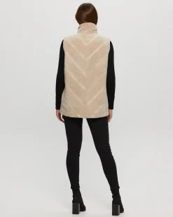 Textured Shearling Lamb Zip Vest Reversible To Taffeta