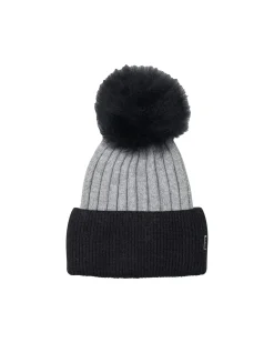 Two-Tone Knit Hat With Toscana Shearling Lamb Pompom