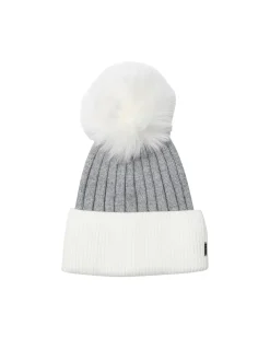 Two-Tone Knit Hat With Toscana Shearling Lamb Pompom