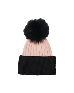 Two-Tone Knit Hat With Toscana Shearling Lamb Pompom