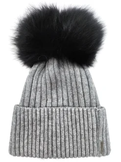 Wool Blend Knit Hat With Double Select Lamb Pompoms